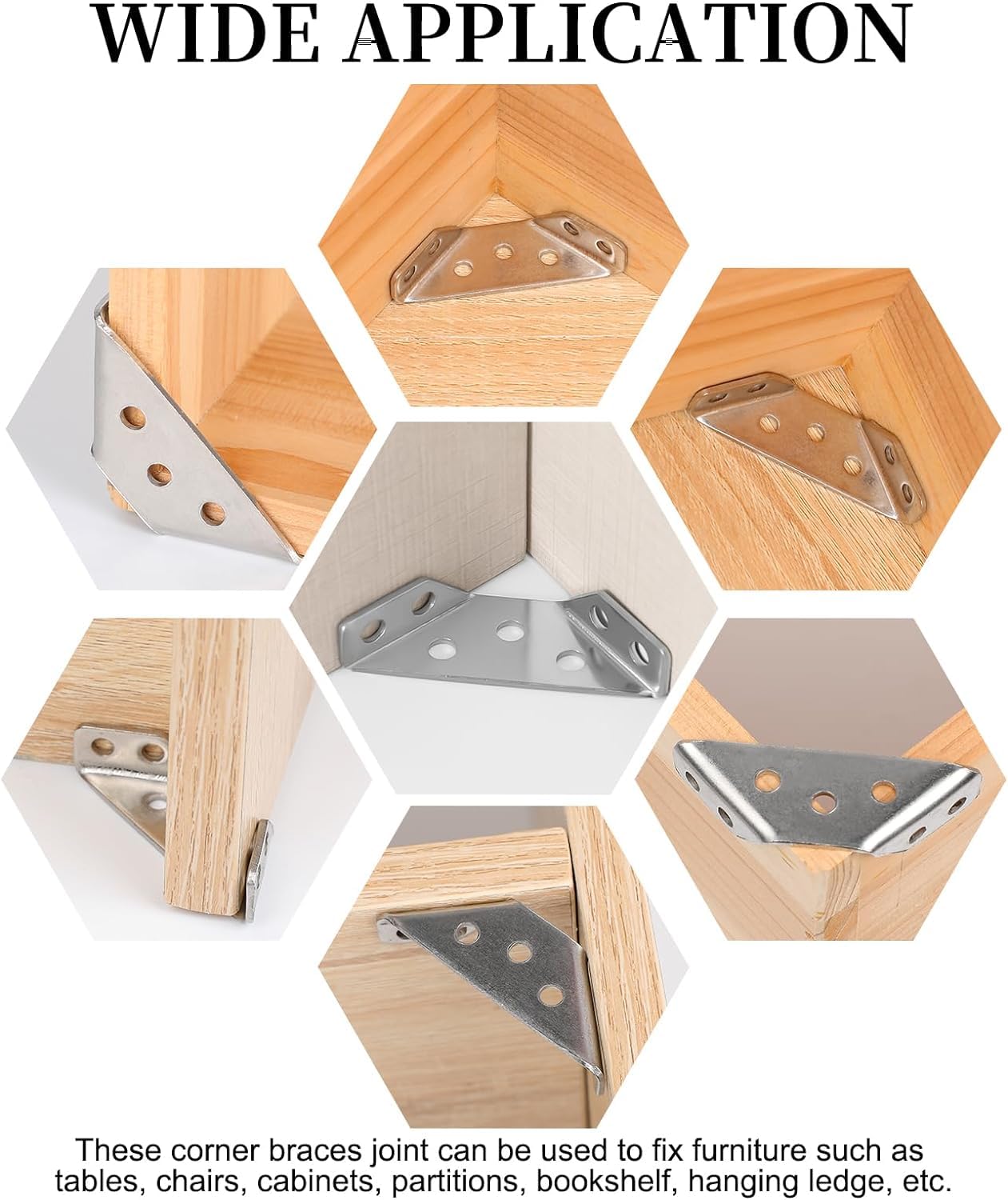 20PCS Universal Stainless Steel Furniture Corner Connectors - Heavy Duty Angle Fastener Brackets with Screws for Wood Furniture, Cabinets, Shelves & DIY Projects - Metal Triangle Braces for Secure Joints & Sturdy Construction