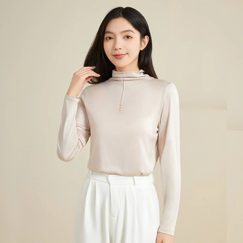 100% Pure Silk Mock Neck Blouse for Women - Elegant & Comfortable Silk Top for Work, Party & Evening Wear