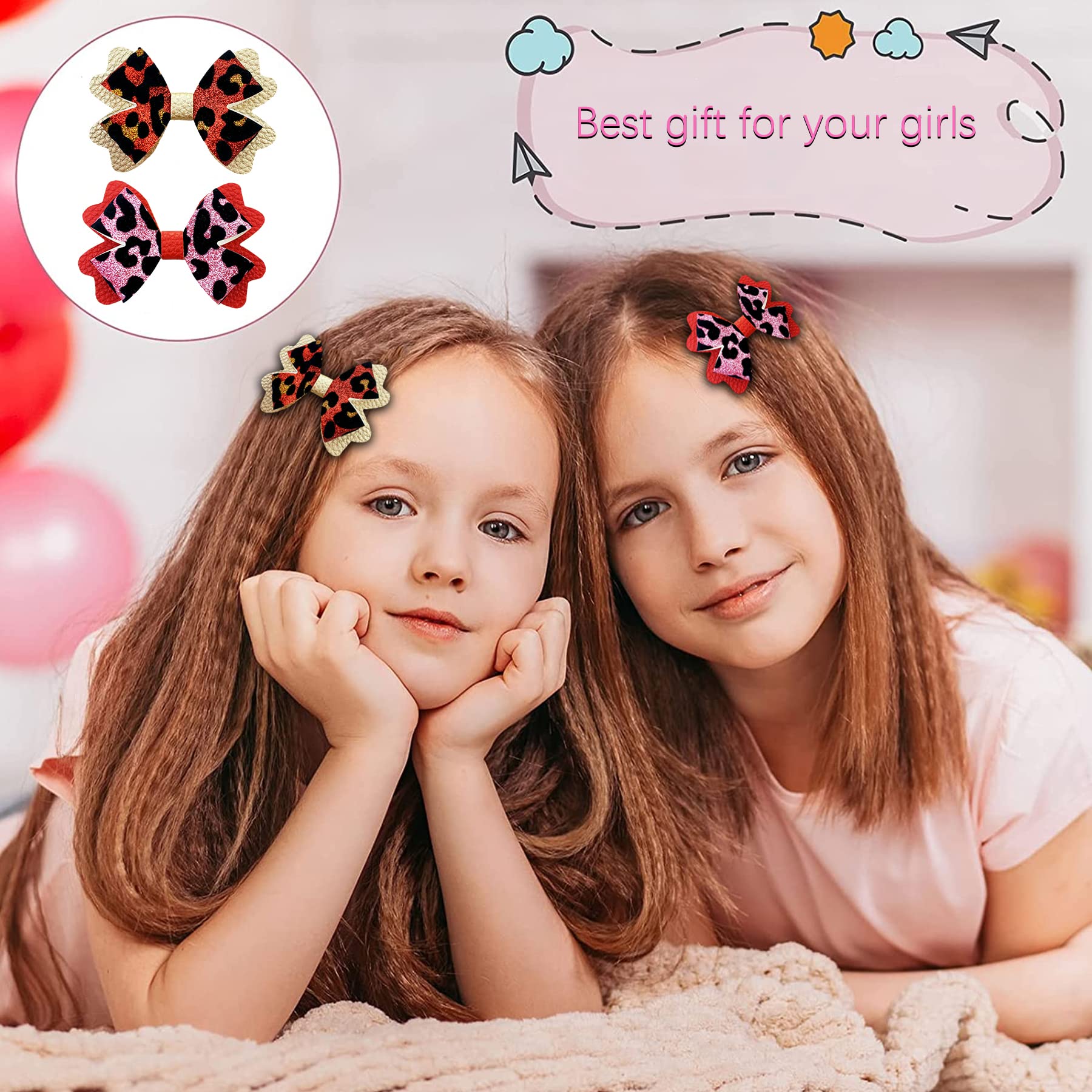 24-Piece Faux Leather Hair Bow DIY Kit with Glitter Leopard Print - Pre-Cut Pieces & Hair Clips for Girls & Women | Create Stylish Shiny Hair Accessories for Parties, Weddings & Everyday Wear
