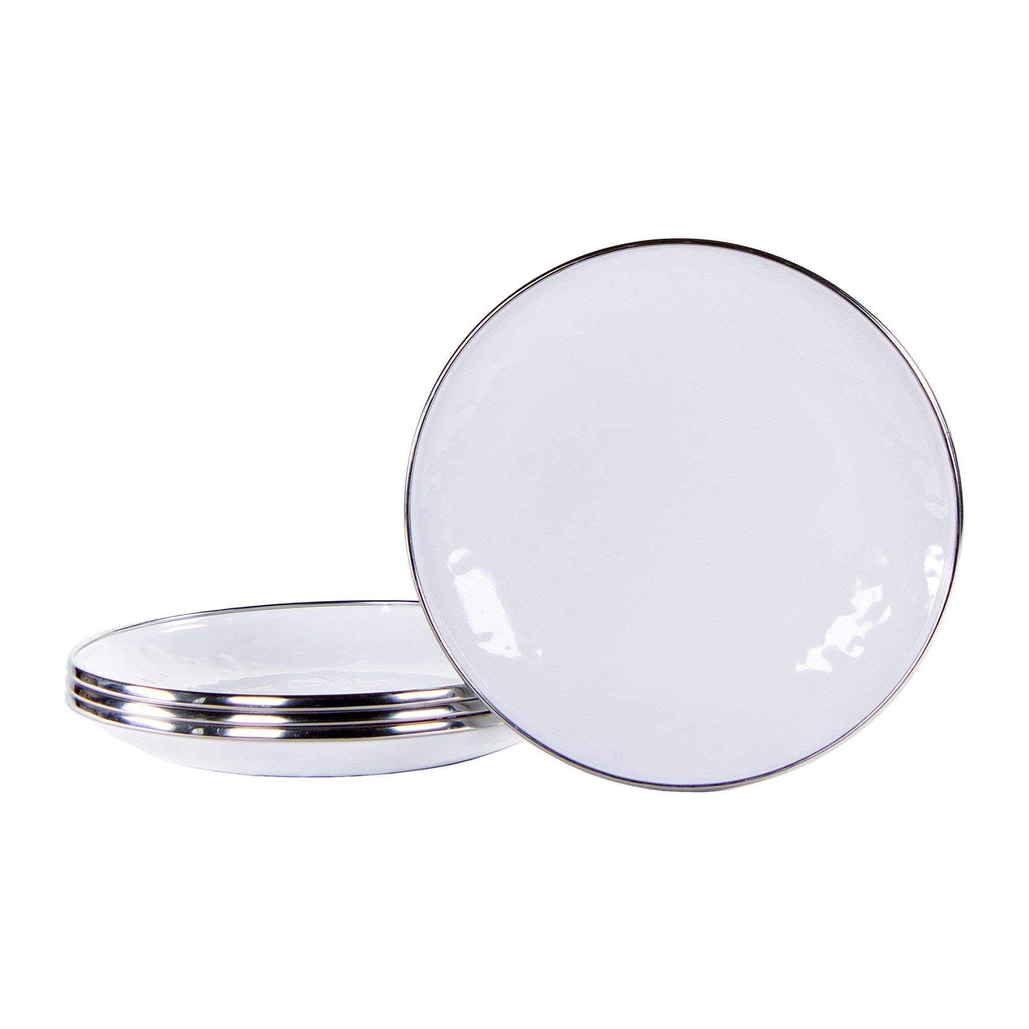 Golden Rabbit Enamelware Appetizer Plates - Set of 4 (6 Inch) - Solid White Porcelain Dinnerware - Perfect for Picnics, Camping & Vintage Style Table Settings