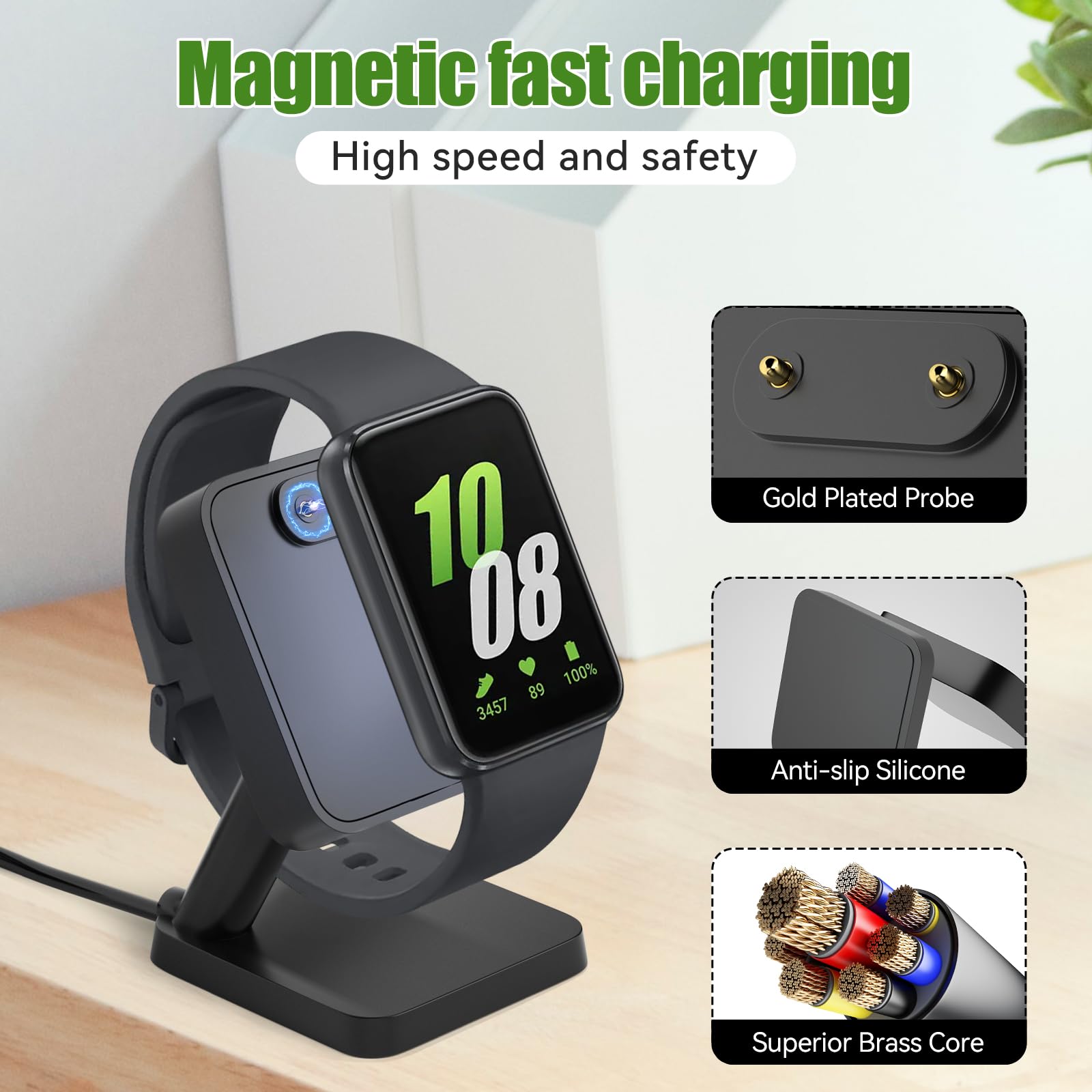 Samsung Galaxy Fit 3 Magnetic Charger Dock Stand - Fast Charging Cable & Dock for SM-R390 | Replacement Accessory (Black) | Perfect for Home, Office & Travel Use