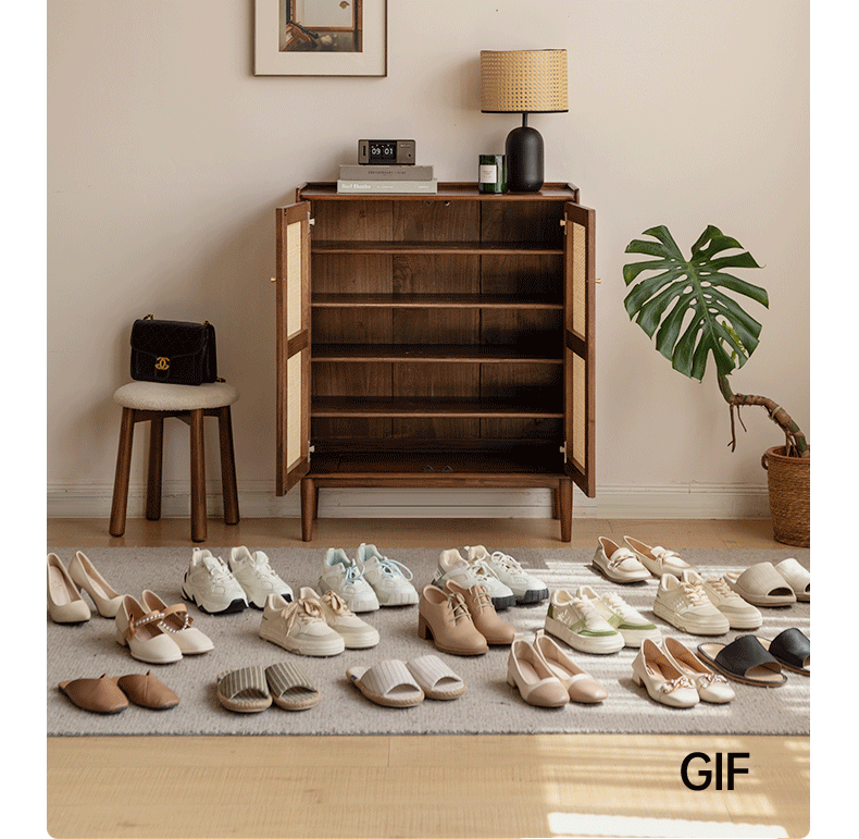 Solid Oak Wood Shoe Cabinet with Rattan Doors - Stylish Entryway Storage for Shoes, Hats & Accessories | Perfect for Hallway, Mudroom & Small Space Organization