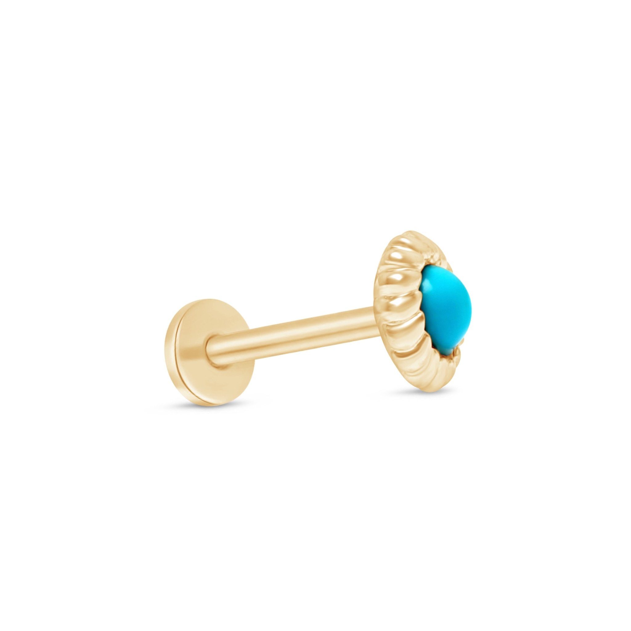 14K Yellow Gold Turquoise Cabochon Stud Earrings - Flat Back Braided Bezel Setting for Women | Perfect for Boho, Western & Everyday Jewelry
