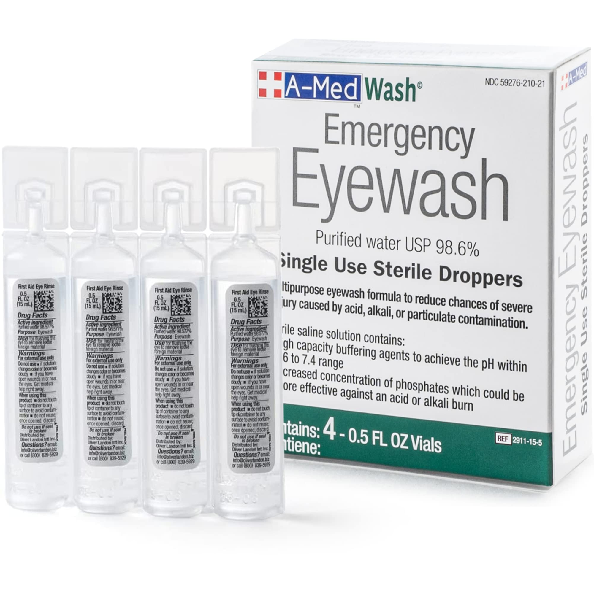 OSHA Approved First Aid Eyewash - ANSI Standard Eye Cleansing Solution (Set of 4 Vials) for Emergency Eye Rinse in Workplace, Lab & Home Use