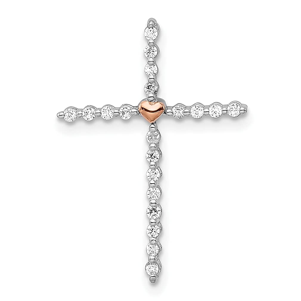 14K Two-Tone Yellow Gold & White Rose Diamond Cross Pendant Necklace for Women - Religious Jewelry, Elegant Gift for Her - Perfect for Church, Weddings, and Special Occasions