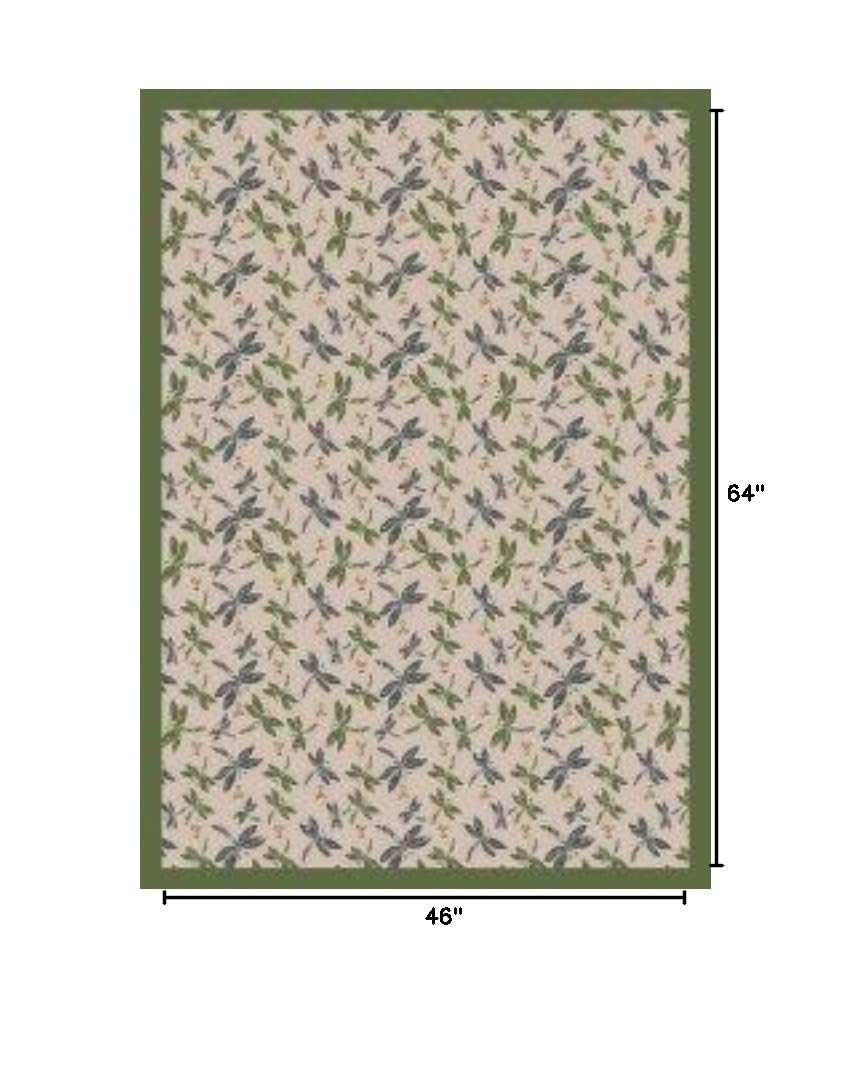 Joy Carpets Kaleidoscope Dragonflies Whimsical Area Rugs - Soft Beige Kids Room Rug, Non-Slip Nursery Carpet for Playroom, Bedroom & Dorm Decor
