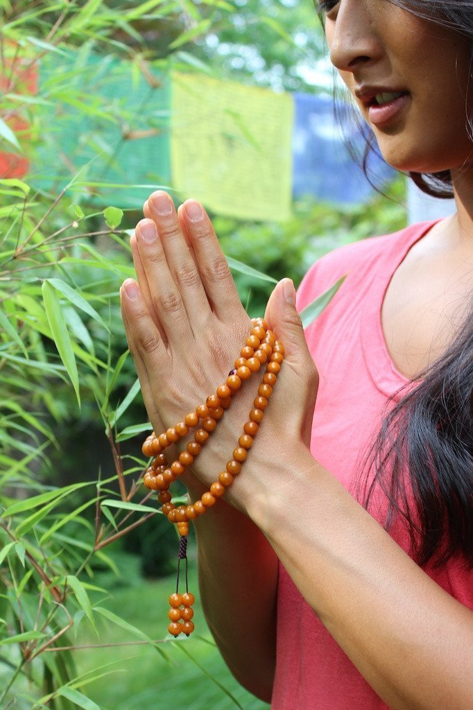 Honey Amber 108 Bead Mala Prayer Necklace - Natural Healing Buddhist Meditation Beads for Yoga, Mindfulness & Spiritual Practice