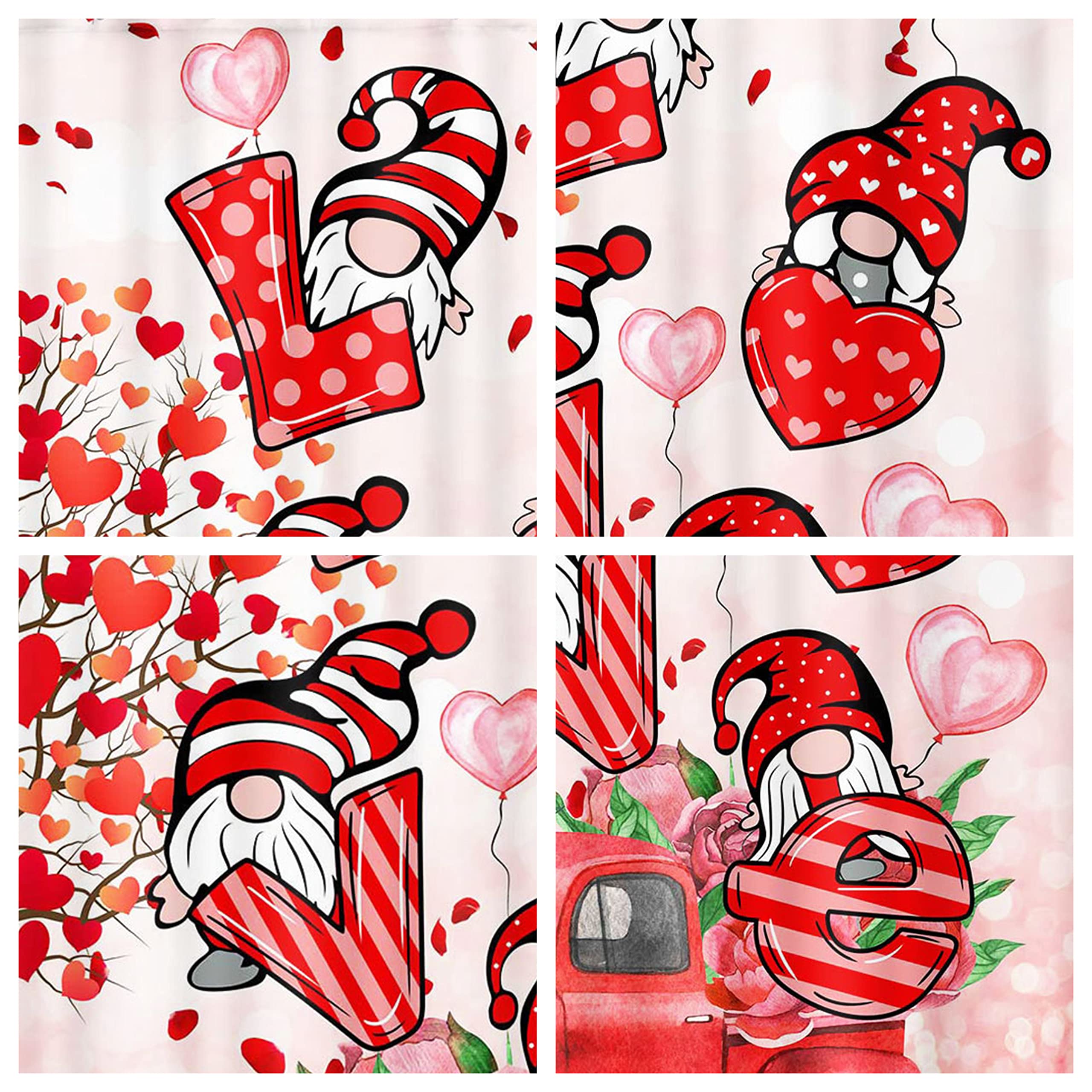 Valentine's Day Gnome Shower Curtain - Cute Holiday Bathroom Decor for Couples & Romantic Gifts - Perfect for Valentine's, Anniversaries & Bridal Showers