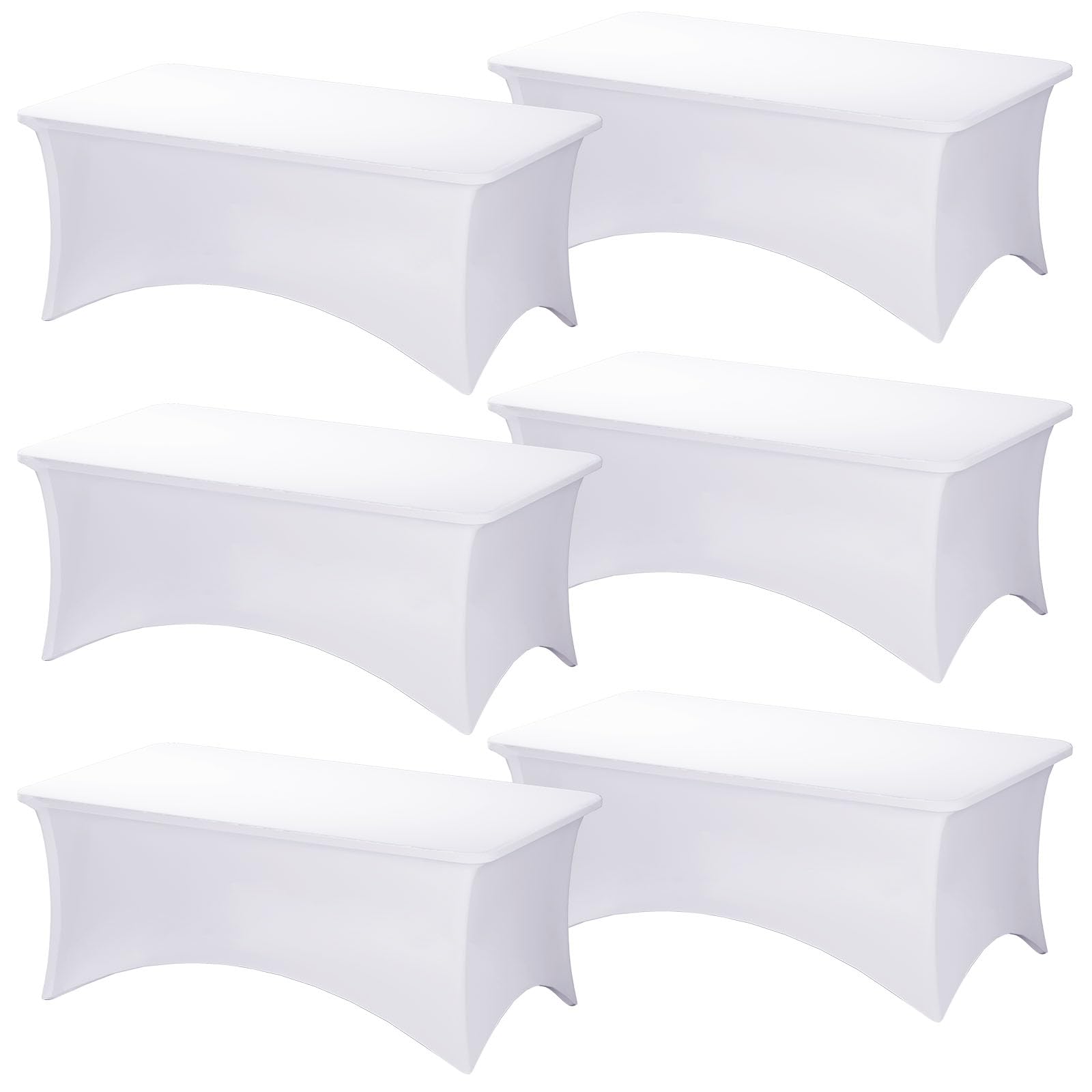 Fixwal 6 Pack White Rectangle Tablecloth Set - 6FT Stretchable Washable Table Cover (72x30x30 Inches) for Dining, Patio, Party & Outdoor Events