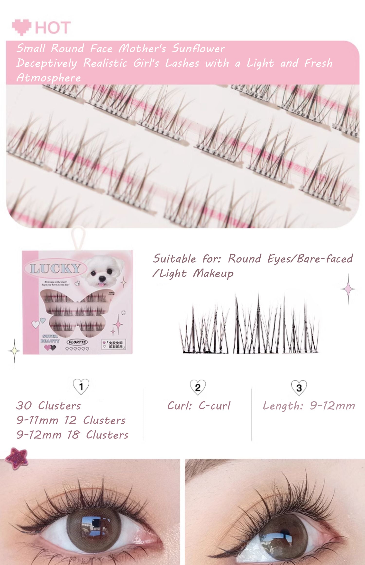 FLORTTE Self Adhesive Clustered False Eyelashes - Natural Looking Volume Lashes for Everyday Wear & Special Occasions