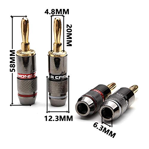YT 4/8/12PCS Monster Banana Plug 24K Gold Plated Pure Copper Speaker Adapter Screw Plugs Audio Connectors for Home Theater & HiFi Systems - (12pcs, Premium Quality)