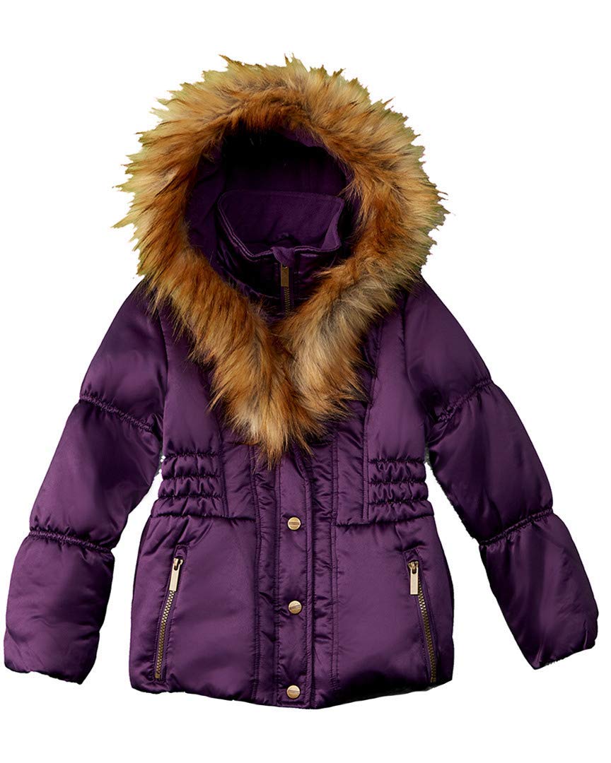 Rothschild Girls Faux Fur Shawl Puffer Jacket - Warm Winter Coat for Kids, Stylish Outerwear with Hood - Perfect for School, Outdoor Activities & Cold Weather