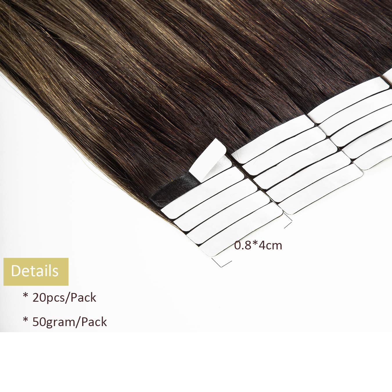 Loxxy Tape-In Hair Extensions 20inch - 100% Human Remy Brazilian Hair, Invisible & Natural Straight, Double Weft 50g (#2-6 Darkest Brown to Medium Brown Balayage) for Daily Styling & Special Occasions