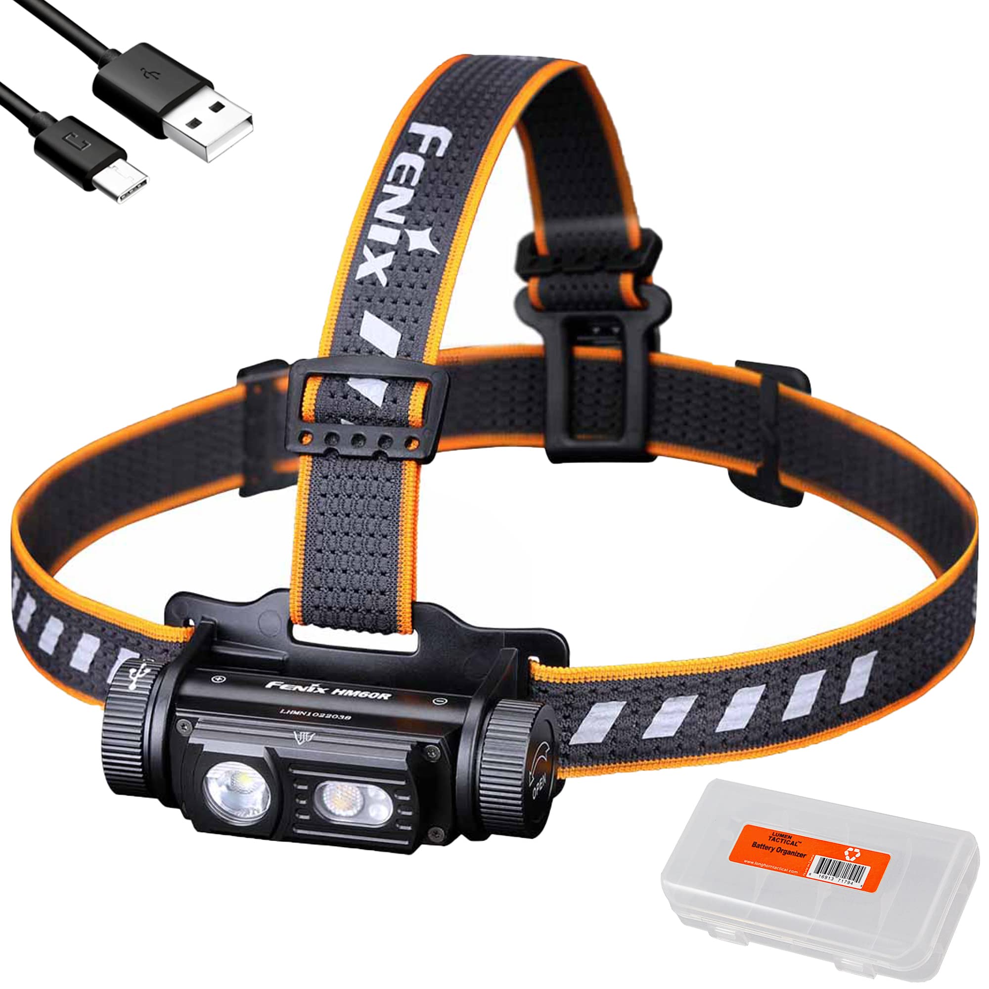 Fenix HM60R 1300 Lumen USB-C Rechargeable Headlamp with Flood Light & Red Light - Waterproof LED Headlight for Camping, Hiking, Running & Outdoor Adventures - Includes LumenTac Organizer