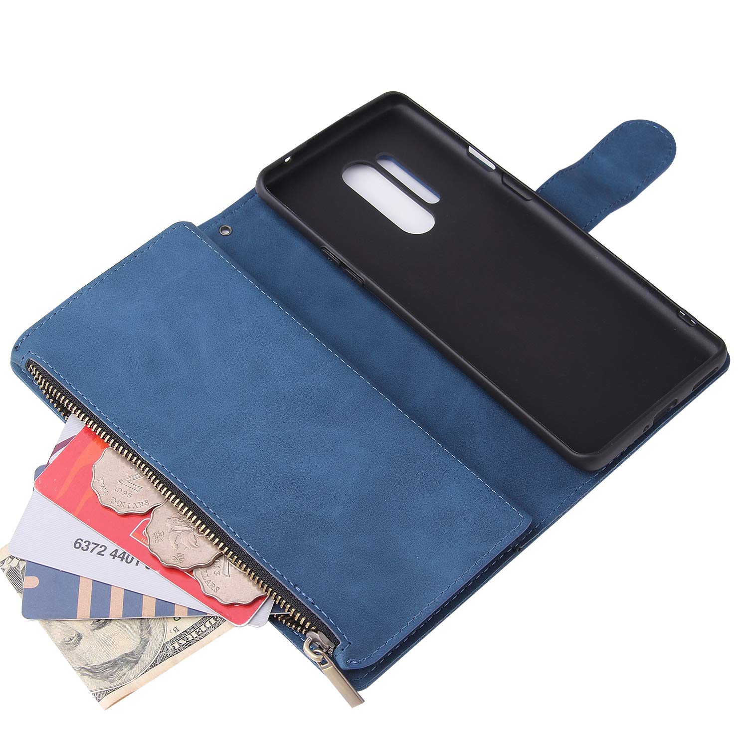 OnePlus 8 Pro Wallet Case with Tempered Glass Screen Protector - Leather Flip Cover with Card Holder & Stand - Compatible with OnePlus 8 Pro 5G (Blue) - Perfect for Daily Use, Travel & Business Meetings