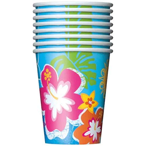 9oz Hula Girl Luau Party Cups - Set of 8 Colorful Plastic Cups for Hawaiian Themed Parties, Beach Events, and Tropical Celebrations