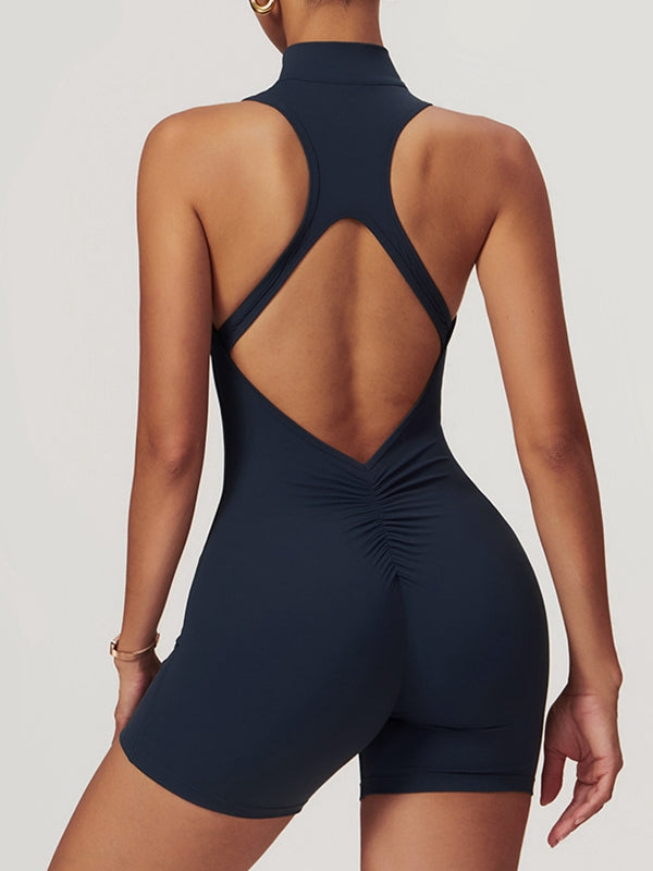 ZASUWA Women's Sexy Backless Zipper Romper Jumpsuit - Stretchy Scrunch Bum One Piece for Nightclub, Party & Date Night Outfits