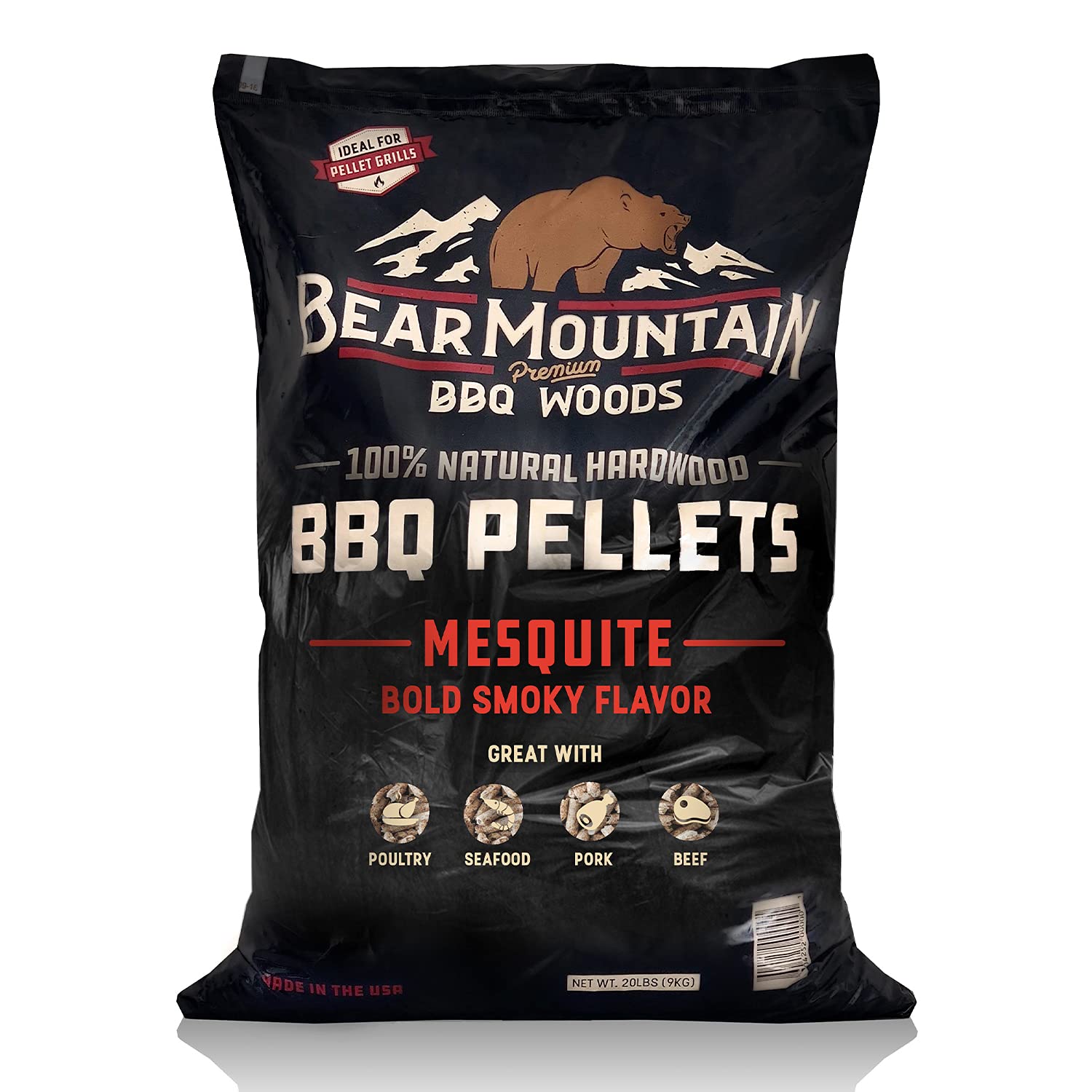 Bear Mountain All Natural Mesquite Wood Pellets for Smoker, Grill & BBQ - 40 lbs | Perfect for Smoking Meats, Grilling Steaks & Outdoor Cooking
