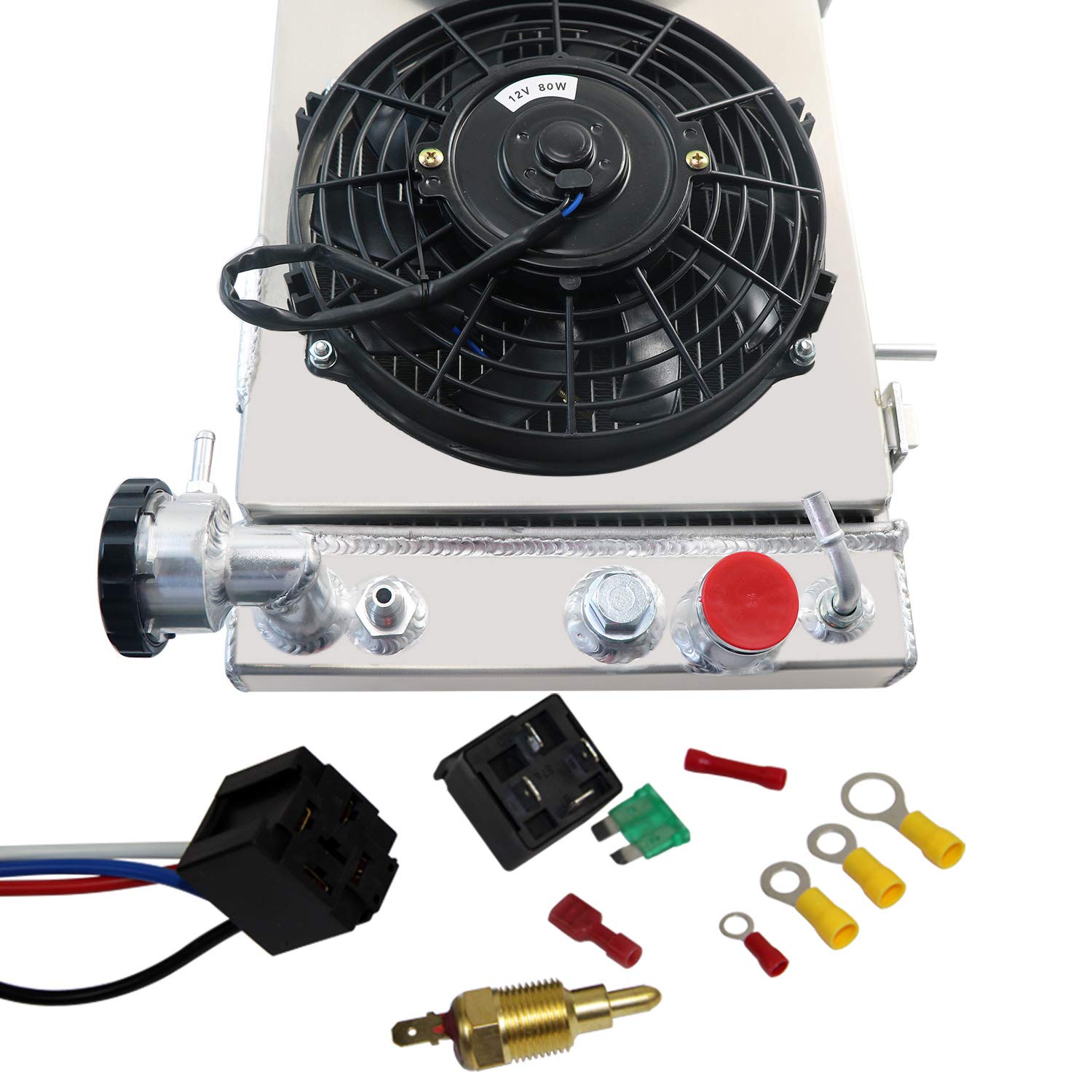 1991-2001 Jeep Cherokee XJ/Wagoneer/Comanche 2.5L 4.0L Full Aluminum Radiator with 4-Row Cooling & Shroud Fans - High Performance Cooling Upgrade for Off-Road & Daily Driving
