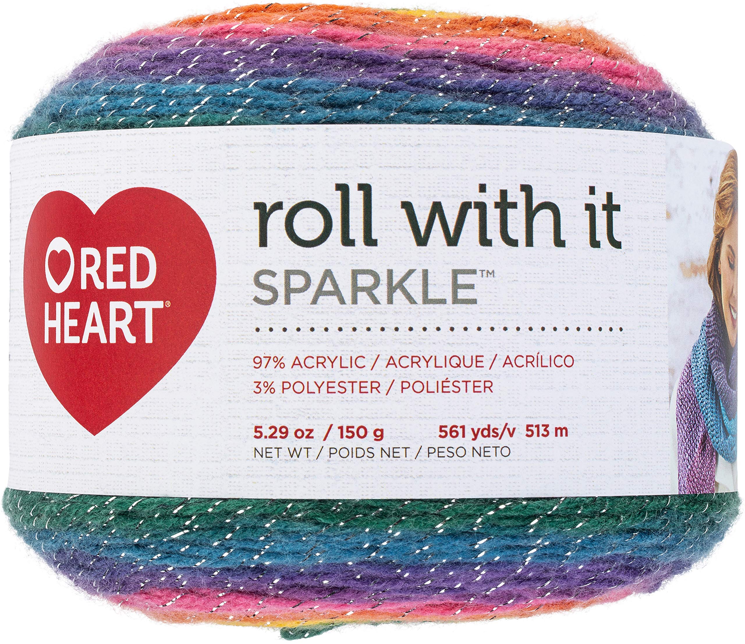 Red Heart Yarn Roll with It Sparkle-Kaleidoscope - Premium Glitter Yarn for Knitting & Crocheting - Perfect for Scarves, Hats, and DIY Crafts