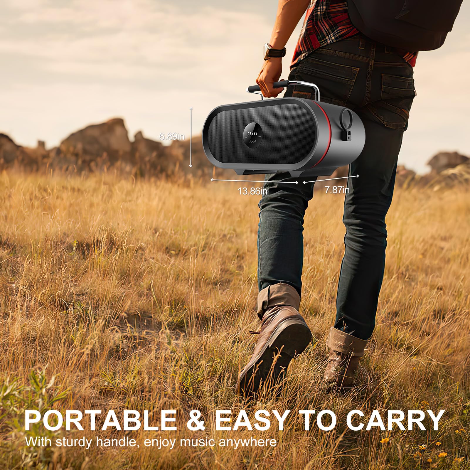 RHM K666 Portable Karaoke Machine with Rich Bass & Powerful Sound - 2 Wireless Mics, Rechargeable Battery (8H Playtime), Bluetooth/AUX/USB/PC Connectivity - Perfect for Home Parties, Weddings, Outdoor Picnics & Camping Entertainment