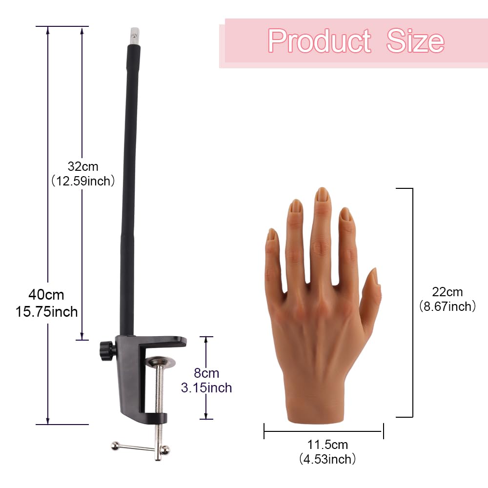 Professional Silicone Practice Hand for Acrylic Nails - Adjustable Mannequin Hand for Nail Art Training - Life-Size Fake Hand for DIY Nails, Beginners & Salon Artists - Perfect for Home Practice & Professional Nail Technician Training
