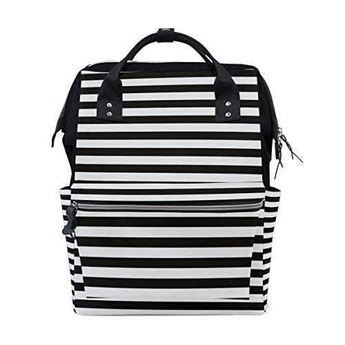 LALATOP Large Capacity Diaper Backpack for Moms - Stylish Black and White Striped Baby Bag with Multiple Pockets | Perfect for Travel, Daycare & On-the-Go Parenting Essentials