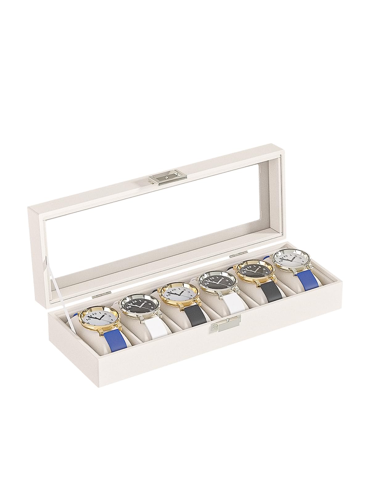 Premium Leather Watch Display Case for Men & Women - 6 Slot Watch Organizer Box with Beige Velvet Interior - Luxury Watch Storage & Travel Tray for Watch Collections (Perfect for Home, Office & Travel)