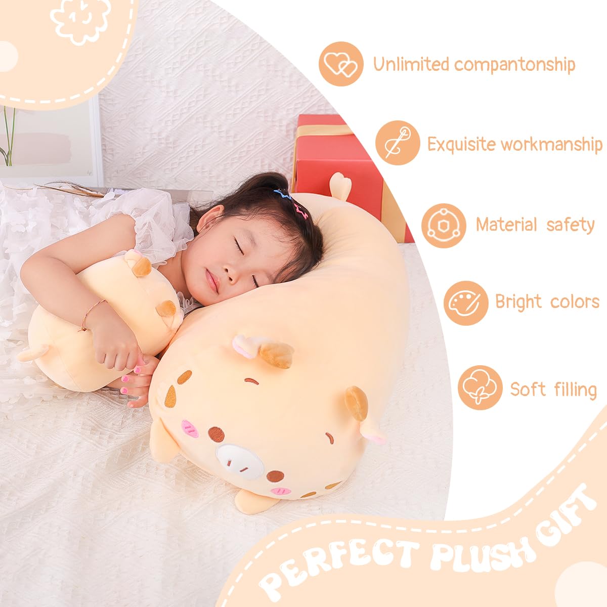 AIXINI 23.6 Inch Soft Plush Deer Stuffed Animal - Cylindrical Body Pillow for Kids & Adults | Super Cute Cartoon Hugging Toy Gift for Christmas, Birthday & Home Decor