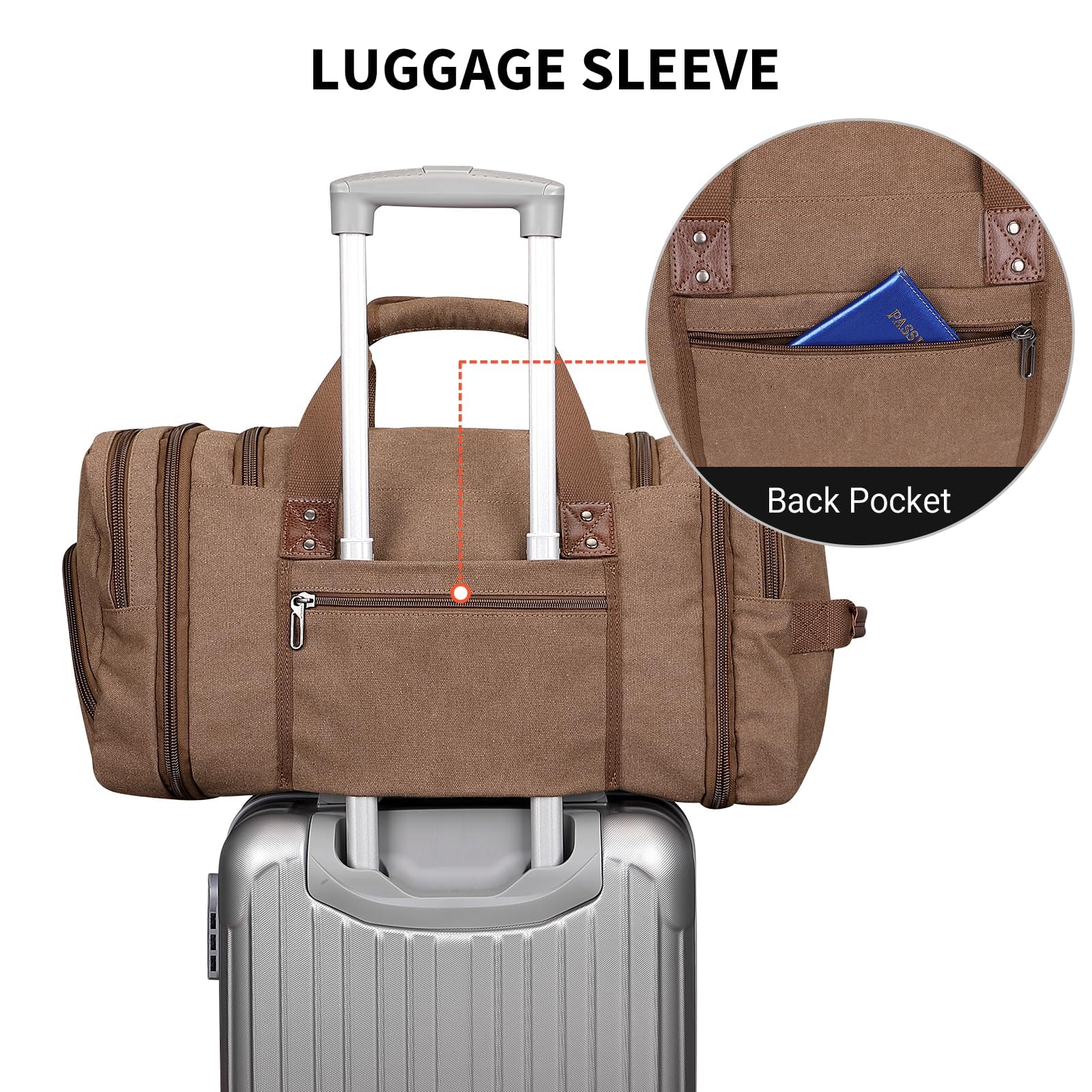WITZMAN Men's Expandable Canvas Duffle Bag for Travel - Weekender Overnight Carry On Bag (A8007 Brown) - Perfect for Gym, Business Trips & Weekend Getaways