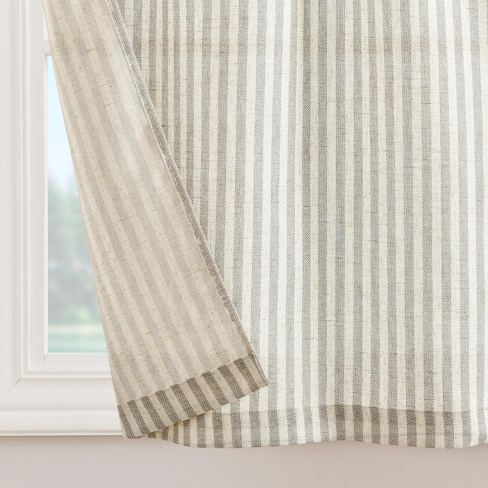 Jinchan 36 Inch Linen Kitchen Curtains - Striped Tier Window Drapes with Rod Pocket, Ticking Stripe Design for Farmhouse & Rustic Decor (Set of 2 Panels, Taupe) - Perfect for Living Room, Bathroom, Cafe & Small Windows