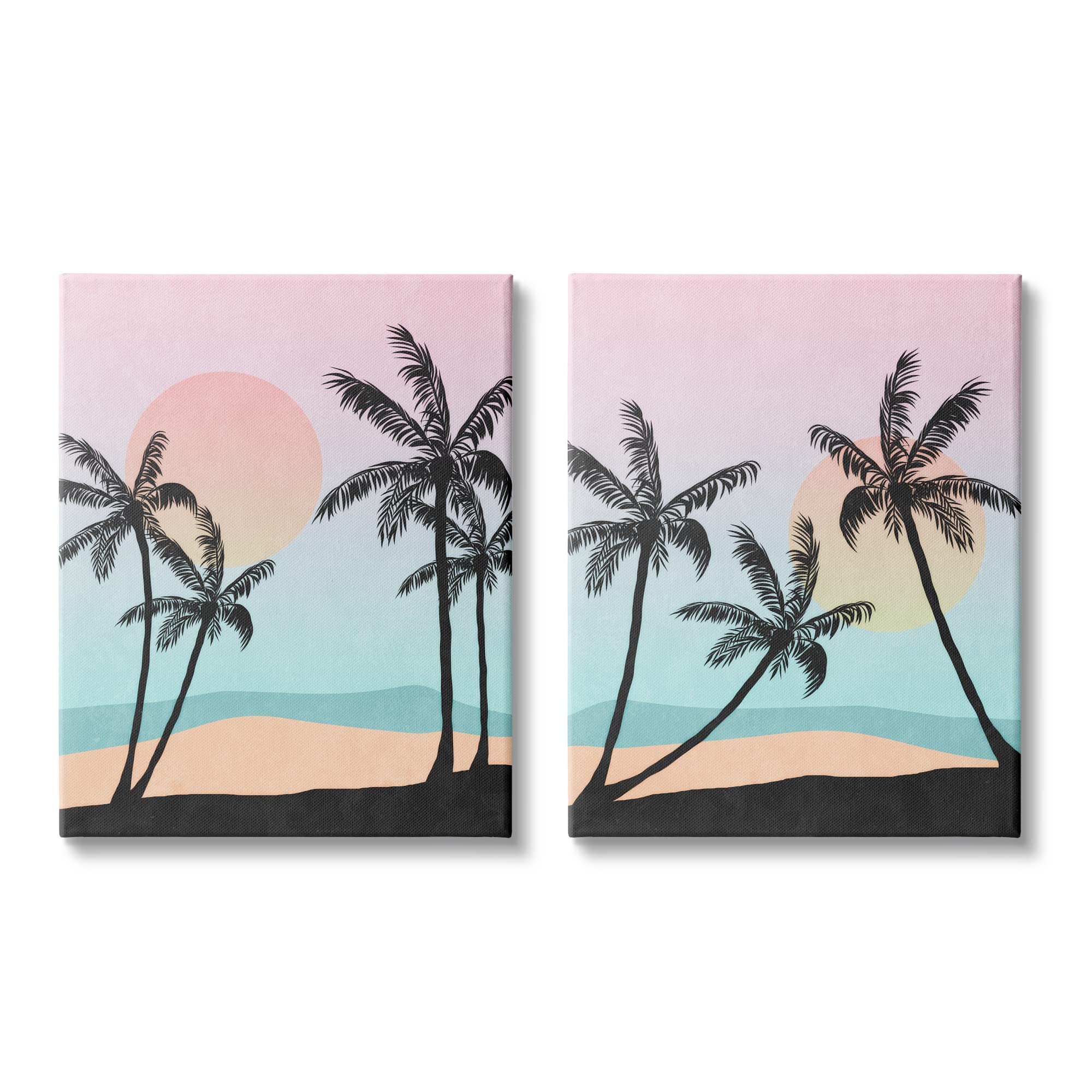 Tropical Sunset Sunrise Palm Tree Beach Illustration Art Print by Nina Blue | Coastal Decor, Beach House Wall Art, Vacation Home Decor