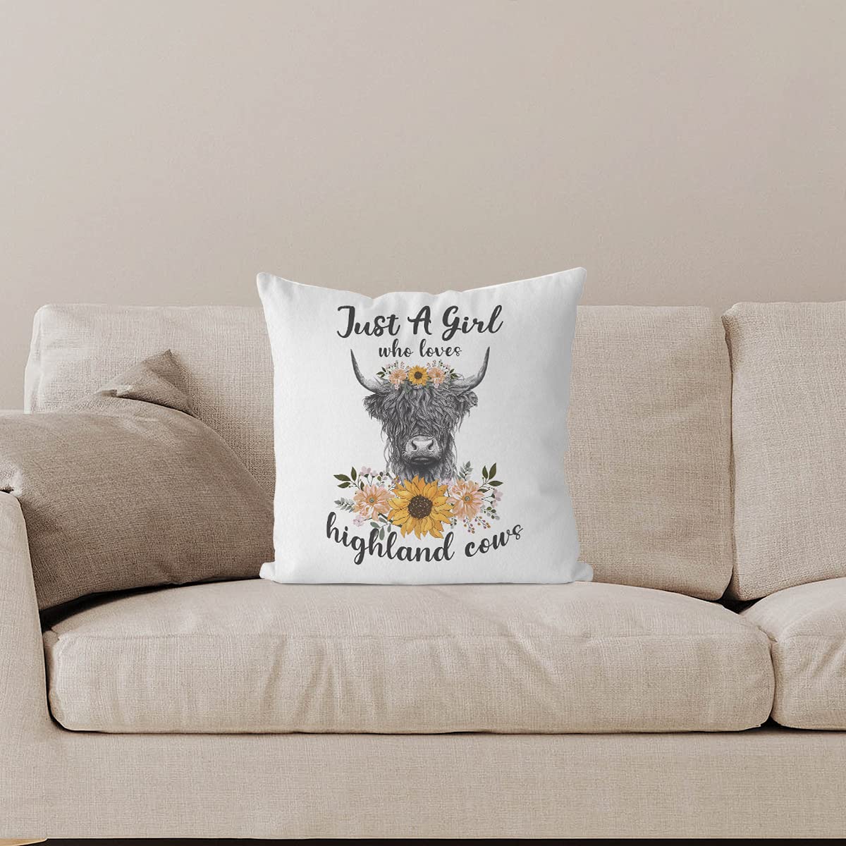 Highland Cow Pillow Cover 18x18 Inch - Soft & Cozy Miniature Highland Cow Throw Pillow for Home Decor, Cute Cow Gifts for Cow Lovers - Perfect for Living Room, Bedroom, or Nursery Decor