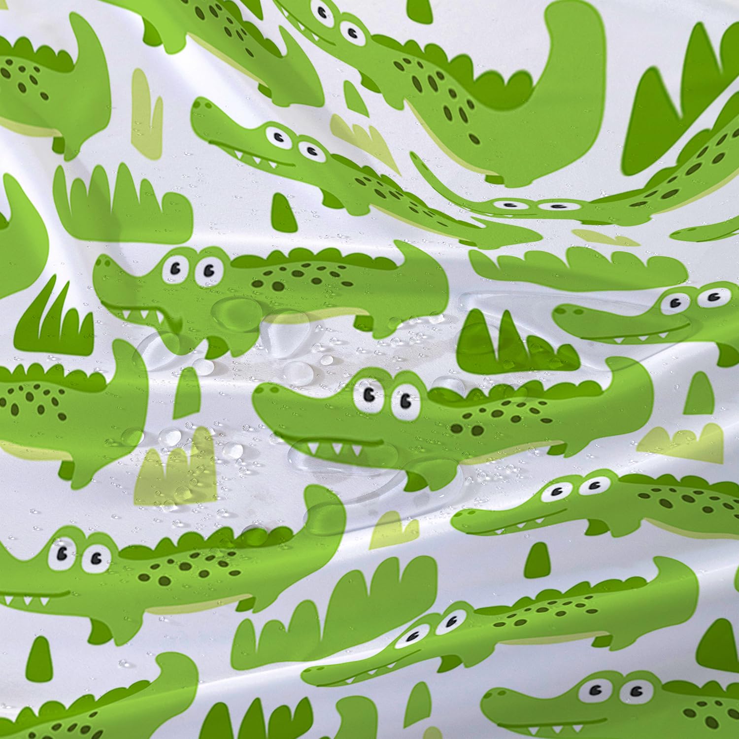Cute Cartoon Crocodile Shower Curtain Set - 60x72 Inch Green Alligator Bathroom Curtain with Hooks, Washable Fabric for Kids & Boys - Perfect for Jungle Themed Bathrooms and Kids' Bathroom Decor