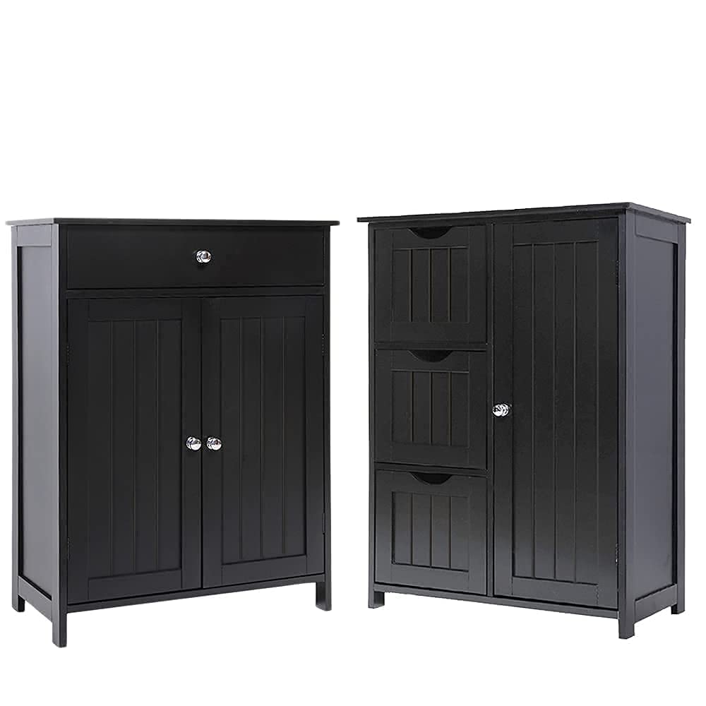 IWELL Black Bathroom Floor Storage Cabinet - Freestanding Sideboard with Doors & Drawers, 2-Shelf Cupboard for Entryway, Living Room, Bedroom | Space-Saving Organizer for Towels, Toiletries & Home Decor