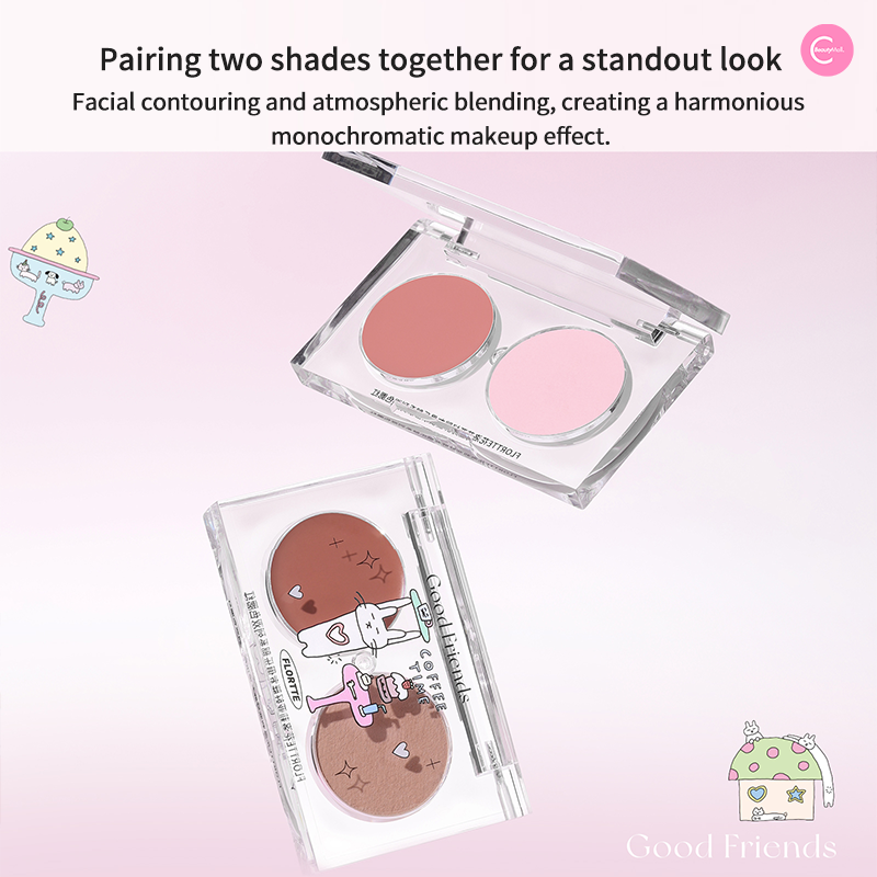 FLORTTE Good Friends Club Dual Tone Blush - Buildable & Blendable Powder Blush for Cheeks - Perfect for Everyday Wear & Special Occasions