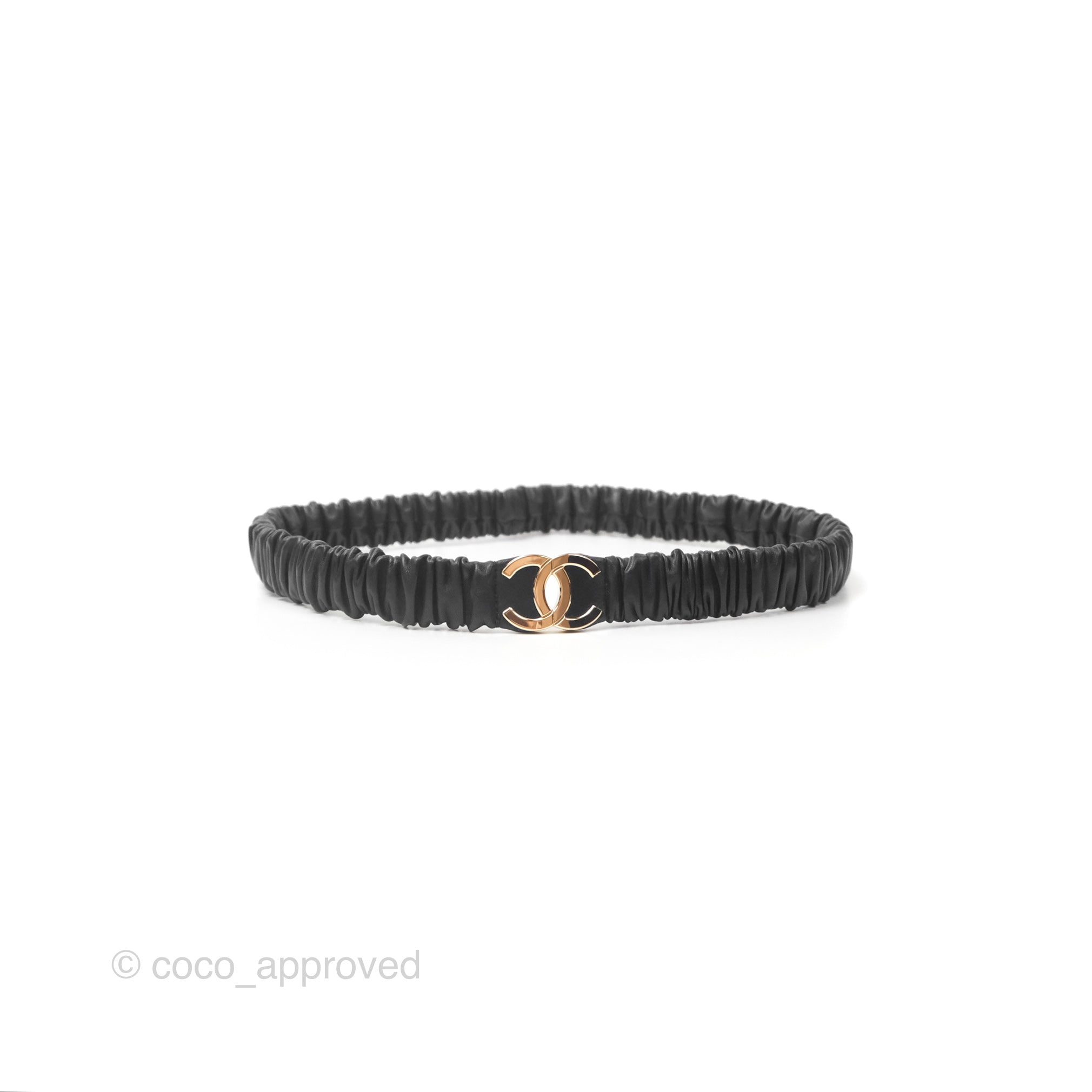 Chanel CC Ruched Belt in Black Lambskin Leather with Gold-Tone Hardware 21K - Luxury Designer Waist Belt for Women, Perfect for Evening Dresses & Special Occasions