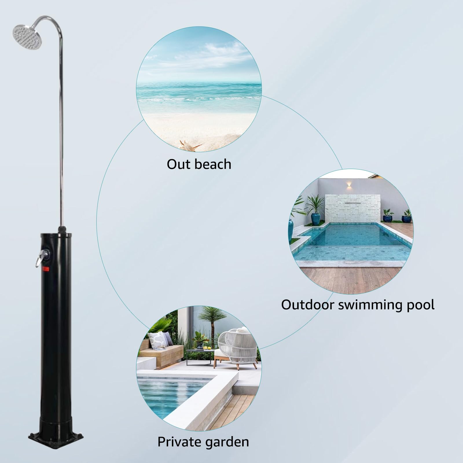 6.5 FT 5.3 Gallon Solar-Powered Outdoor Shower with Adjustable Shower Head & Foot Tap - Perfect for Pool, Backyard, Garden, Beach & Spa | Portable Hot Water Shower for Camping, RV Trips & Outdoor Adventures