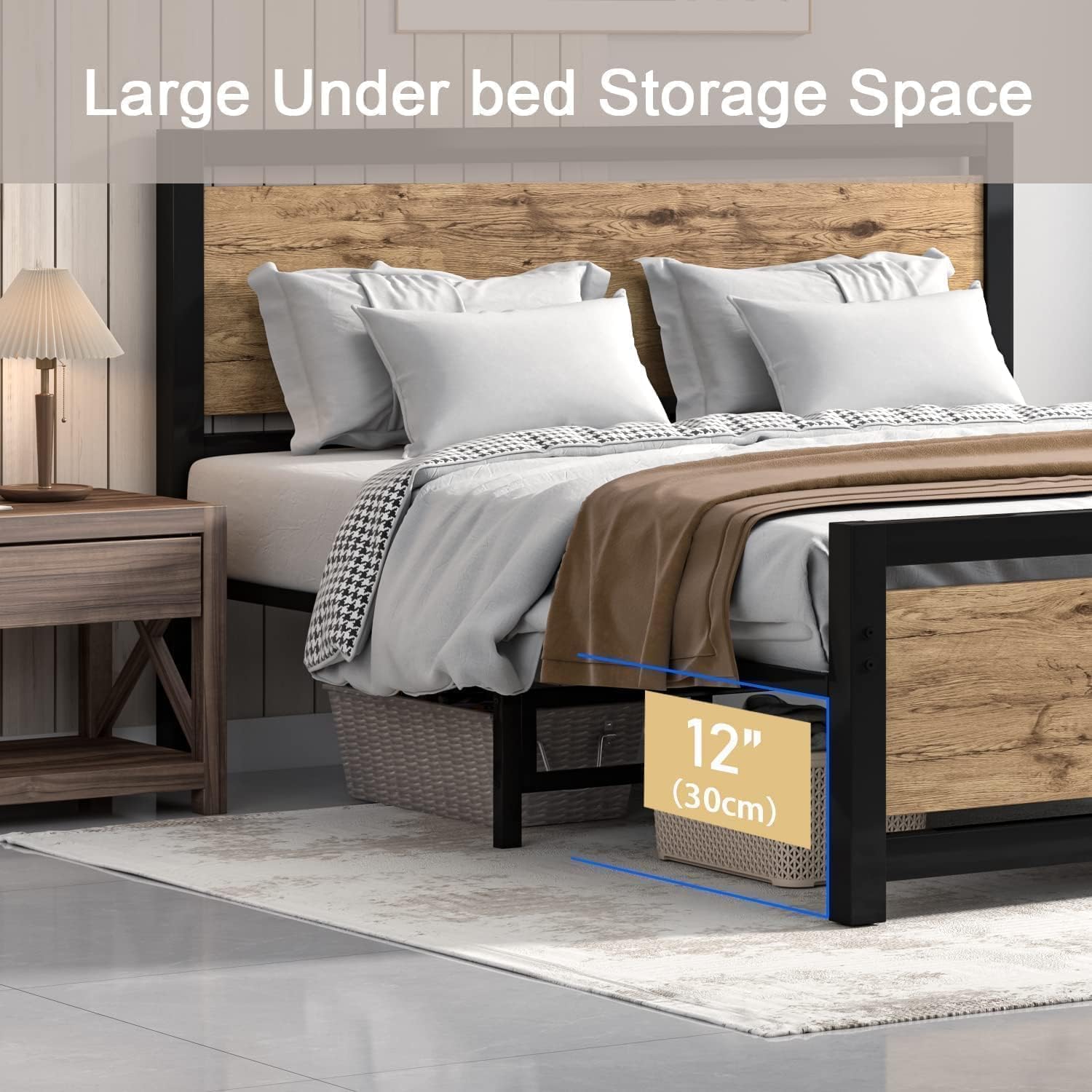 Catrimown Queen Metal Bed Frame - Heavy Duty Steel Platform with Headboard & Under Bed Storage | No Box Spring Needed | Sturdy Slat Support for Maximum Comfort | Perfect for Master Bedrooms, Guest Rooms & Small Spaces