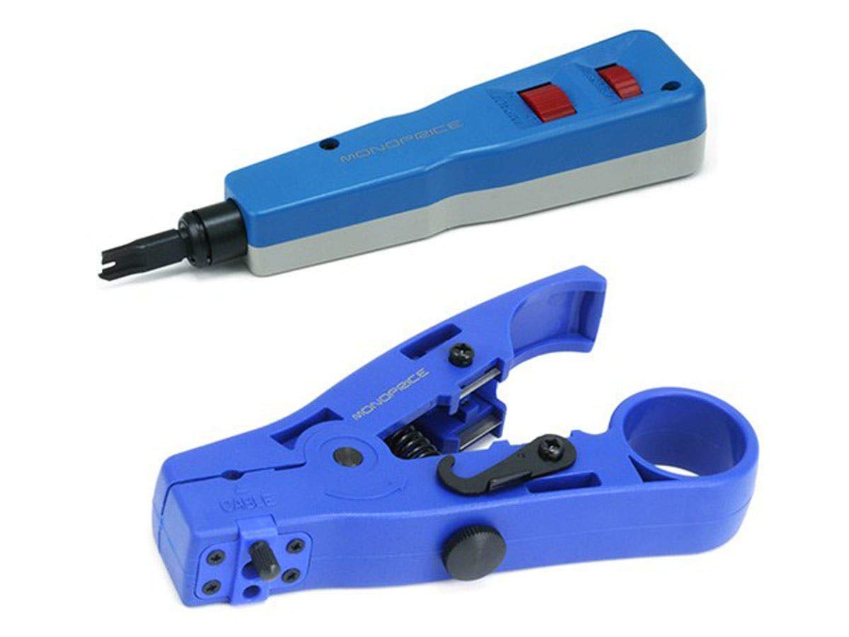 Monoprice Professional Networking Tool Kit - RJ45 Crimp Tool, Punch Down Tool, Cable Cutter & Stripper, Ethernet Plugs, LAN Cable Tester for Network Installation & Repair | Perfect for IT Technicians & Home Networking Setup