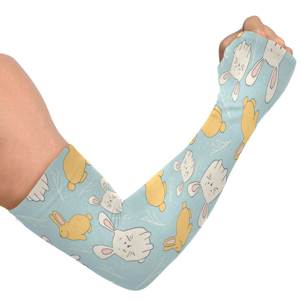 Cooling Arm Sleeves for Men & Women - Anti-Slip Cartoon Rabbit Design UV Protection for Cycling, Driving, Outdoor Sports & Summer Activities