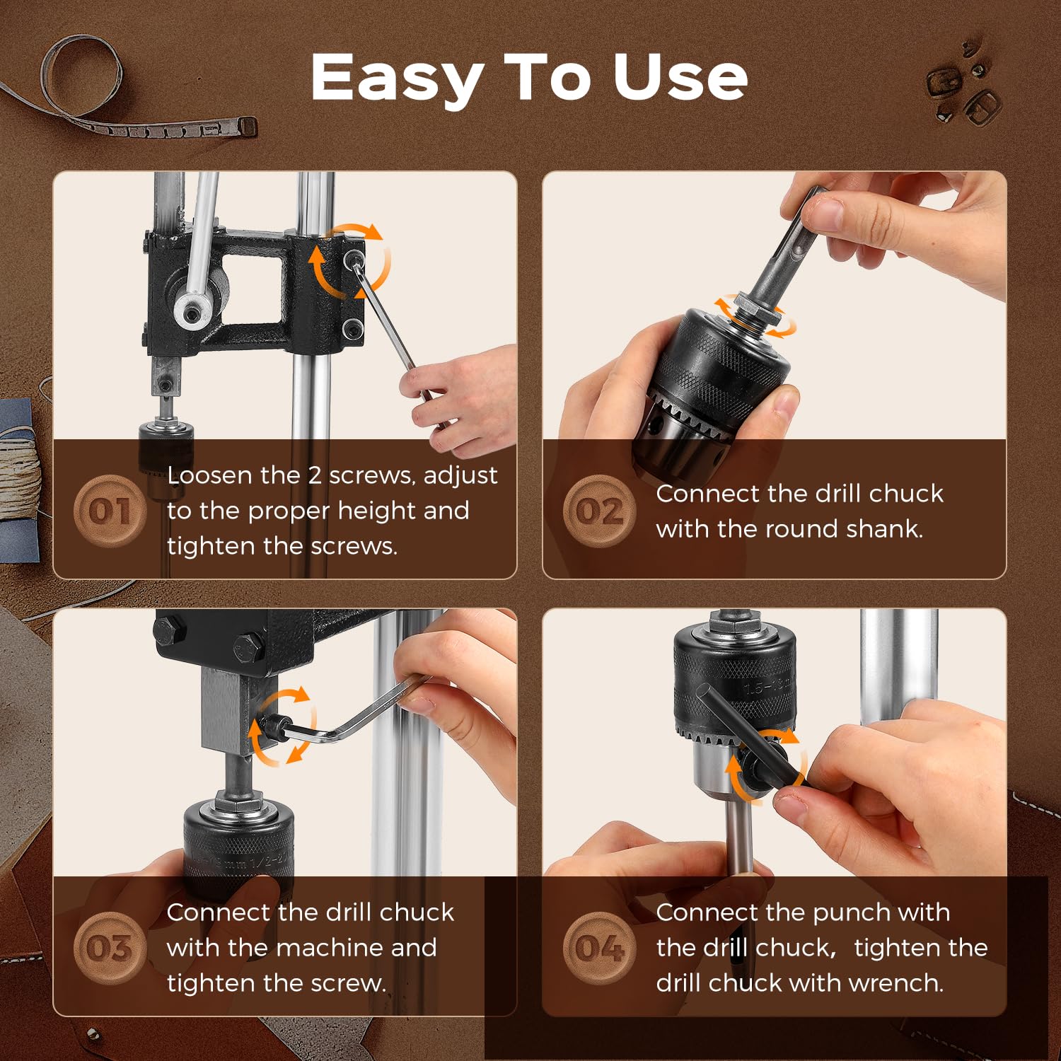 Bonvoisin Leather Hole Punch Tool Set - Manual Leather Press Machine with Punch Tools Chuck, Plastic Plate & Punches for DIY Craft, Leatherworking, and Shoe Repair
