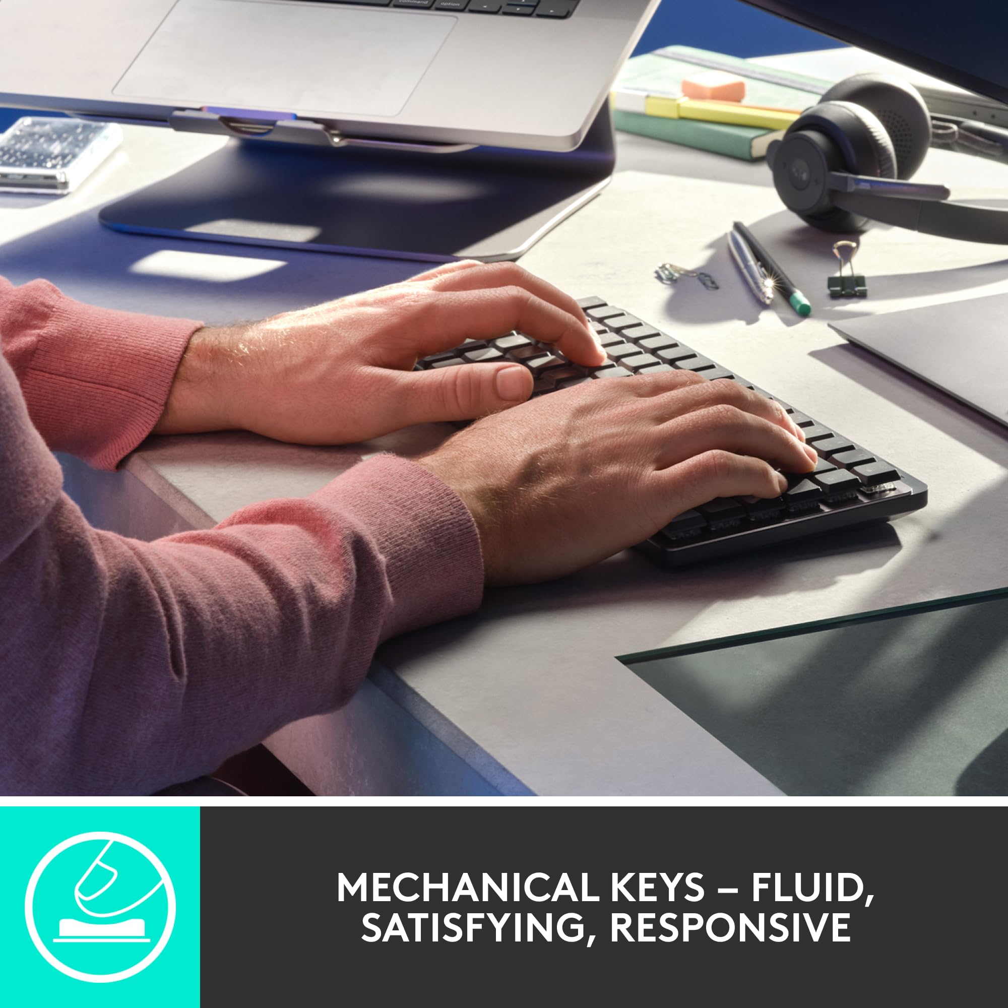 Logitech MX Mechanical Mini Wireless Keyboard - Backlit, Bluetooth, USB-C, Clicky Switches for Mac, Windows, Linux, iOS & Android | Graphite Metal Design | Perfect for Office Work, Gaming & Programming