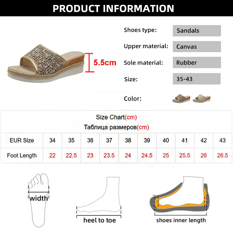Women's Striped Platform Slippers - Comfortable House Shoes with Non-Slip Sole for Indoor/Outdoor Wear - Perfect for Lounging, Yoga, and Relaxing at Home