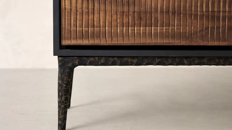Handmade Solid Wood Sideboard Cabinet with Black and Brown Metal Frame - 3 Doors Storage for Dining Room, Living Room, or Entryway Organization