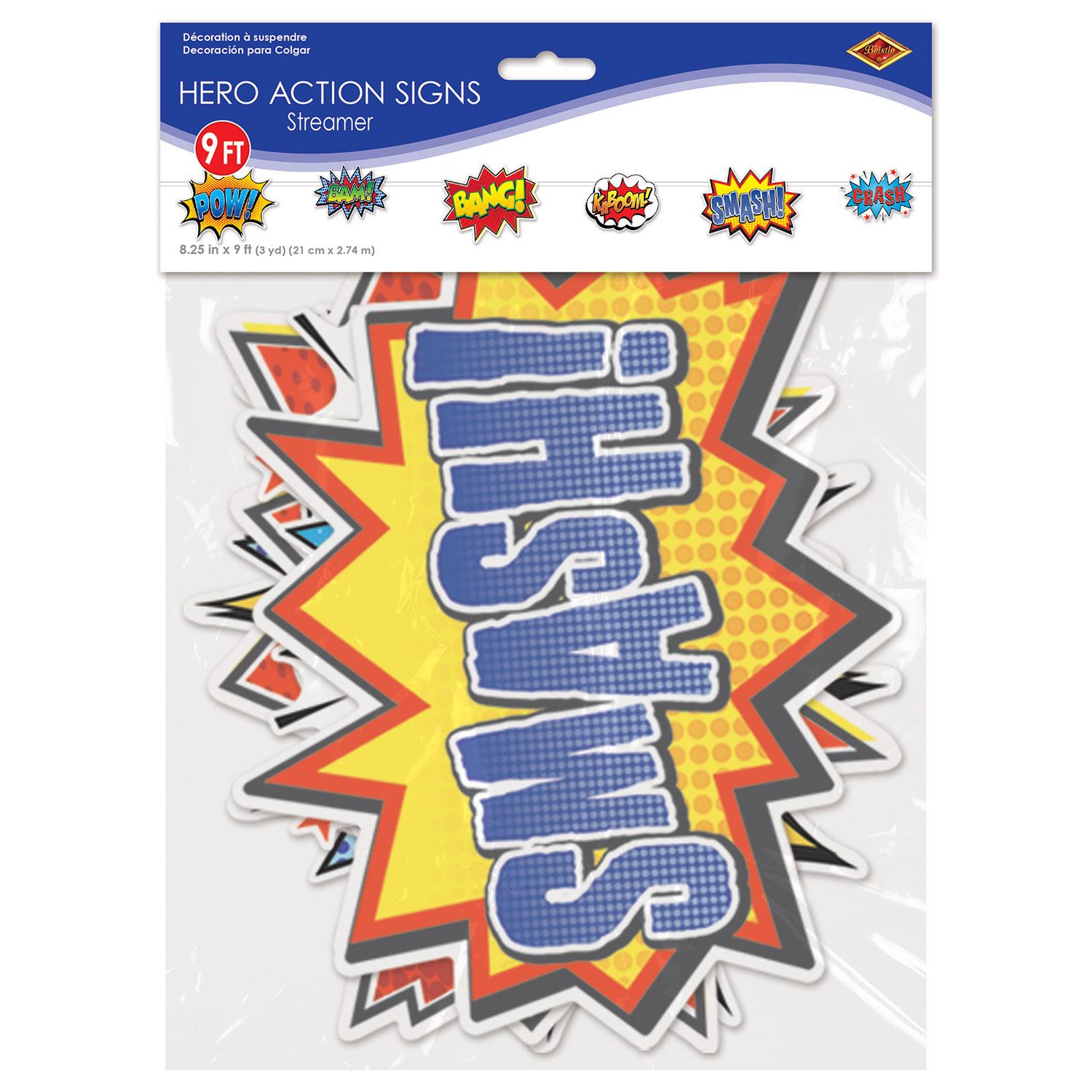 12 Pack Beistle Hero Action Signs Party Streamers - Colorful Decorations for Birthday, Graduation & Superhero Themed Parties - Perfect for Indoor & Outdoor Celebrations
