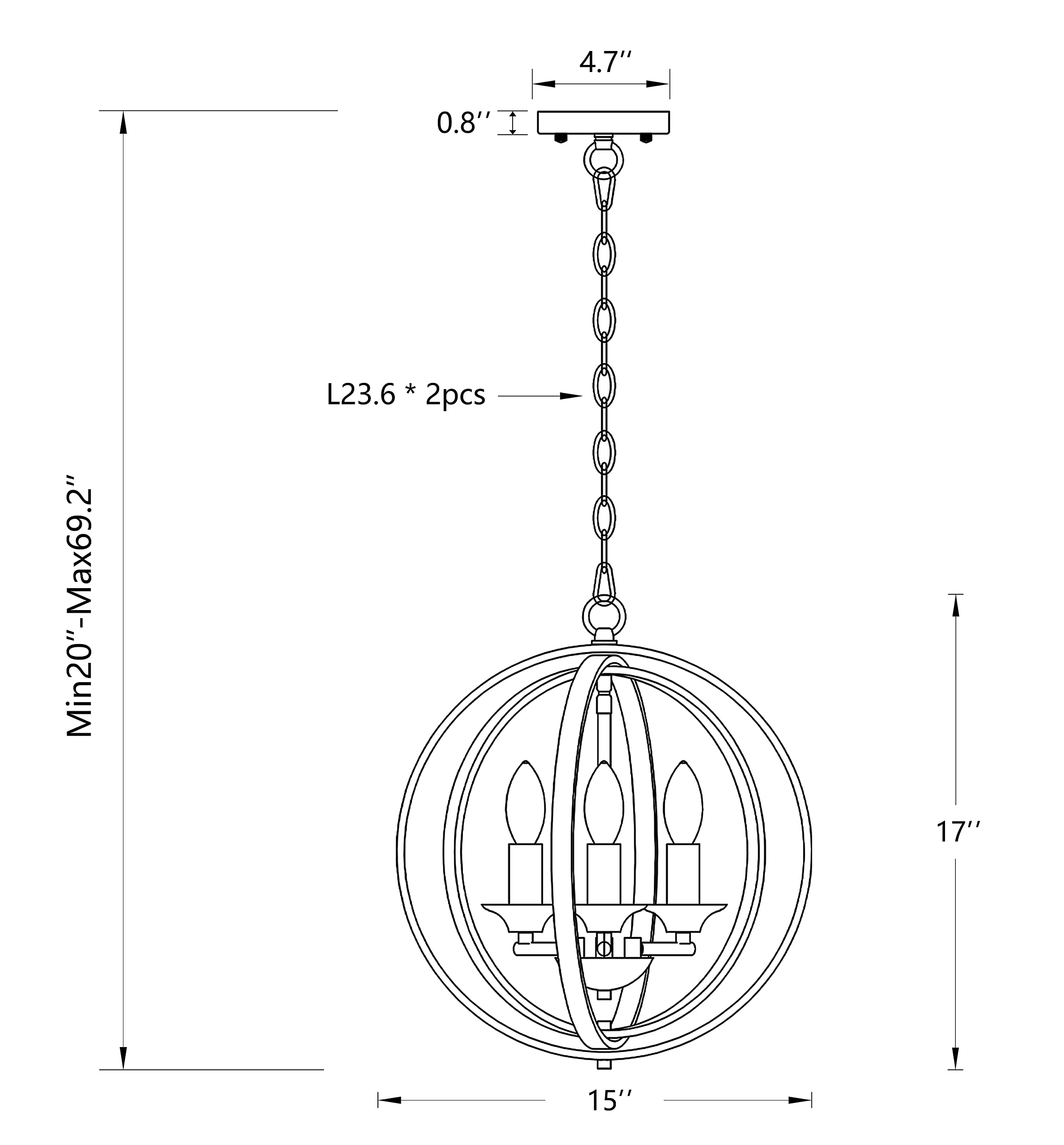 T&A Gold Orb 3-Light Chandelier - Modern Adjustable Globe Pendant Light Fixture with Orbit Rings for Dining Room, Bedroom, Foyer & Living Room | Elegant Ceiling Lighting for Home Decor & Interior Design