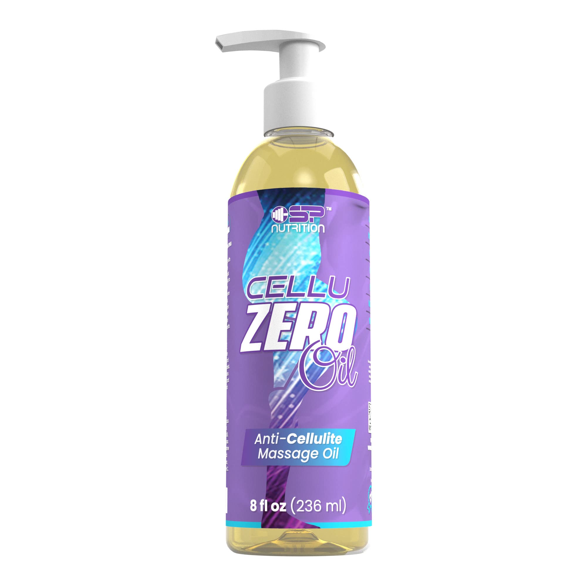 Celluzero Anti Cellulite Massage Oil - 8oz Natural Firming & Toning Body Oil with Caffeine & Essential Oils | SP Nutrition | for Thighs, Hips & Stomach | Post-Workout & Spa Treatment