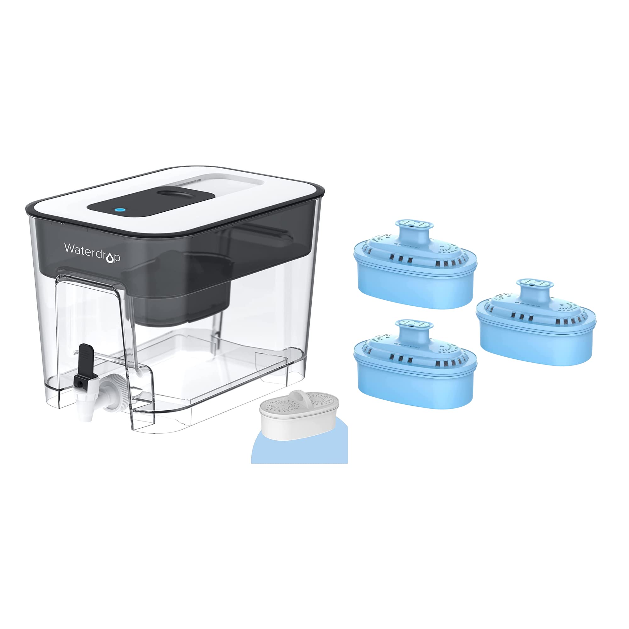 Waterdrop 200-Gallon 40-Cup Water Filter Dispenser with Alkaline Filter - Long-Life Water Purification System for Home & Office - Includes 1 Filter & WD-PF-AL Replacement Pack of 3 - Perfect for Drinking, Cooking, and Refrigerator Use