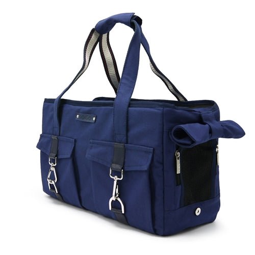Buckle Tote BB Navy Blue Leather Shoulder Bag - Stylish Women's Handbag for Work, Travel & Everyday Use
